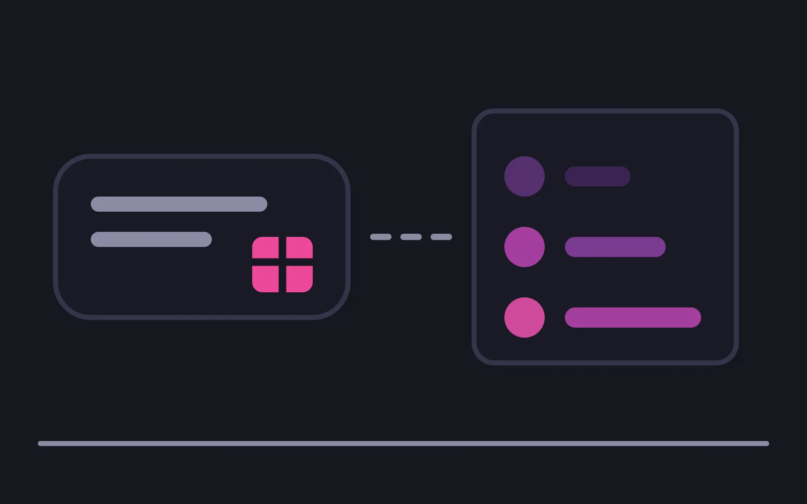 A chat bubble holding a deep pink gift box, with a dashed line running from it to a panel listing three coin prices in rising shades
