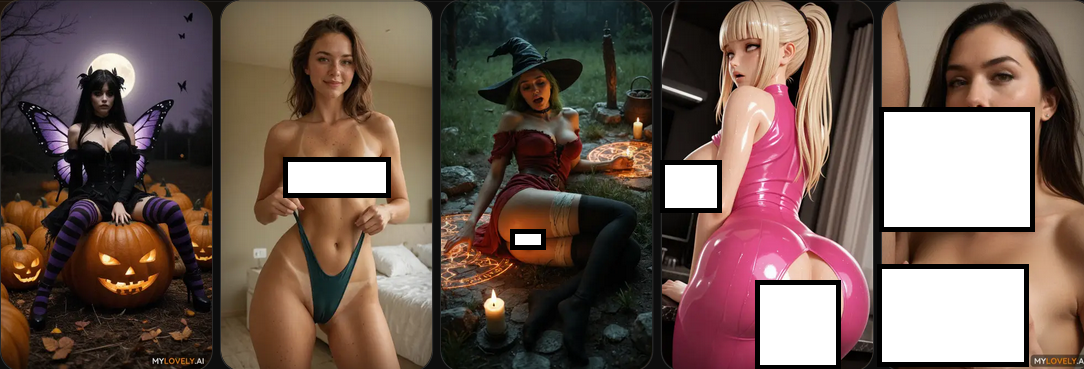 The public gallery: a row of members' generated pictures, each marked with the MyLovely watermark